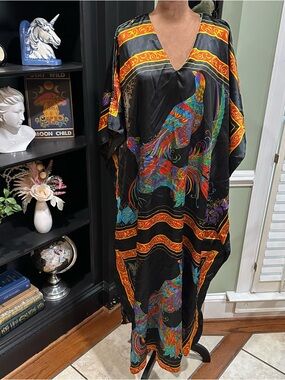 Winlar Peacock Boho Floral Caftan Maxi Dress – One Size – NWOT
